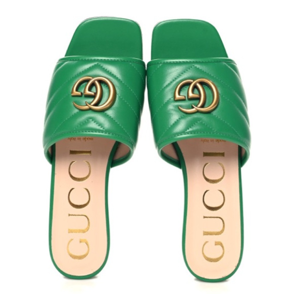 GUCCI 
Nappa Leather GG Flat Slide Sandals SZ  36.5